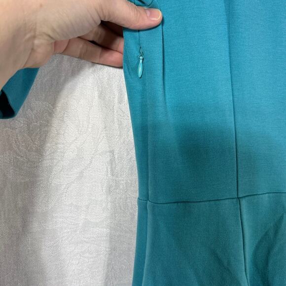 Boden Dress 6 LONG Blue Jersey Heavyweight Fit and Flare Half Sleeve Side Zip - Picture 10 of 13